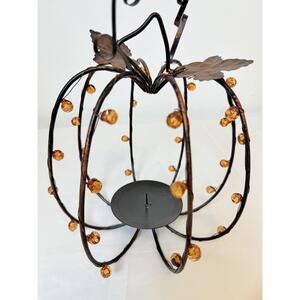 Pier 1 Imports Copper Amber Metal Frame Pumpkin Style Candle Holder Good